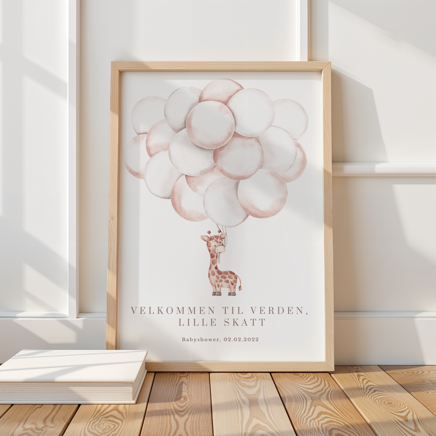 Gjestebok til babyshower med giraffmotiv