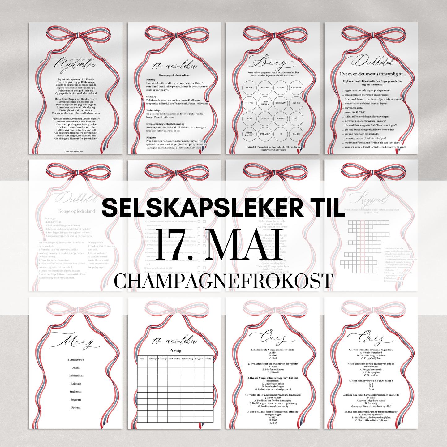 Selskapsleker til 17. mai med sløyfedesign (champagnefrokost)