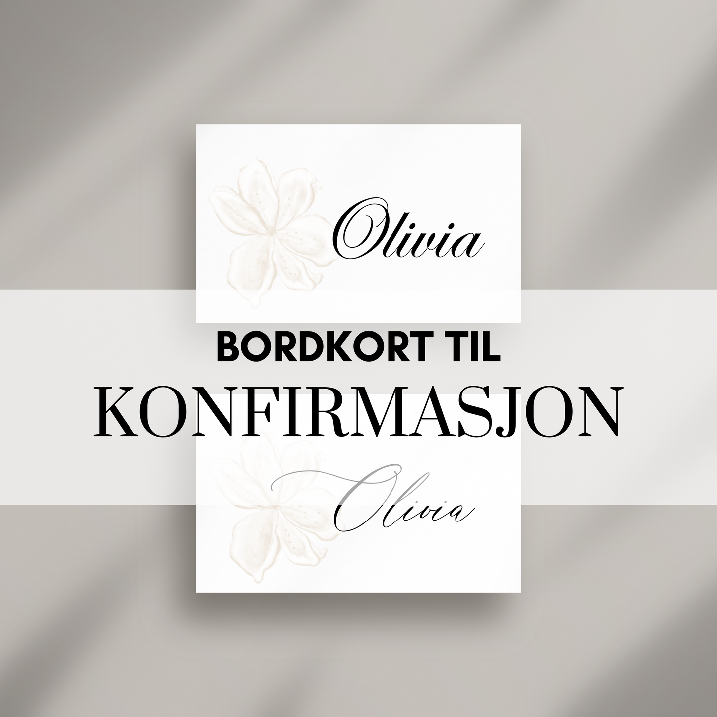 Bordkort til konfirmasjon med beige design