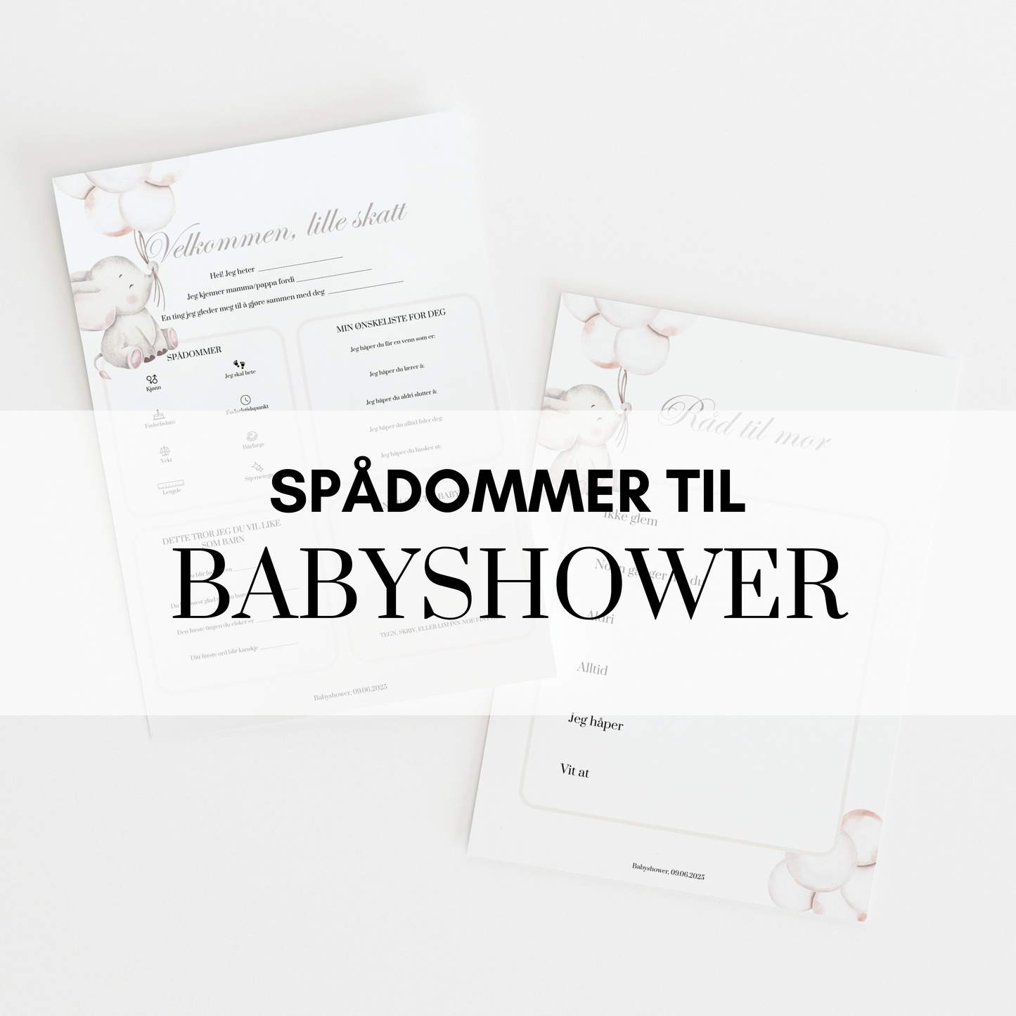 Spådommer til babyshower med elefantmotiv