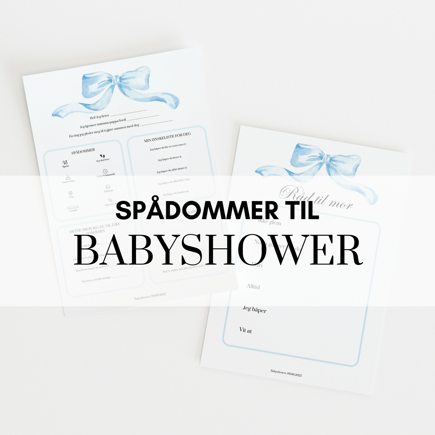 Spådommer til babyshower med blå sløyfe