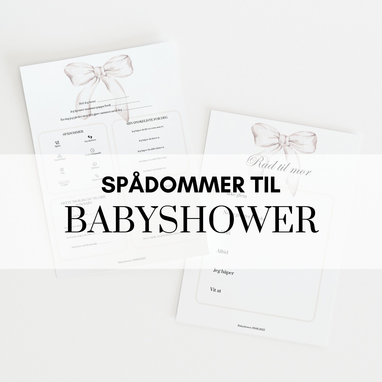 Spådommer til babyshower med hvit sløyfe