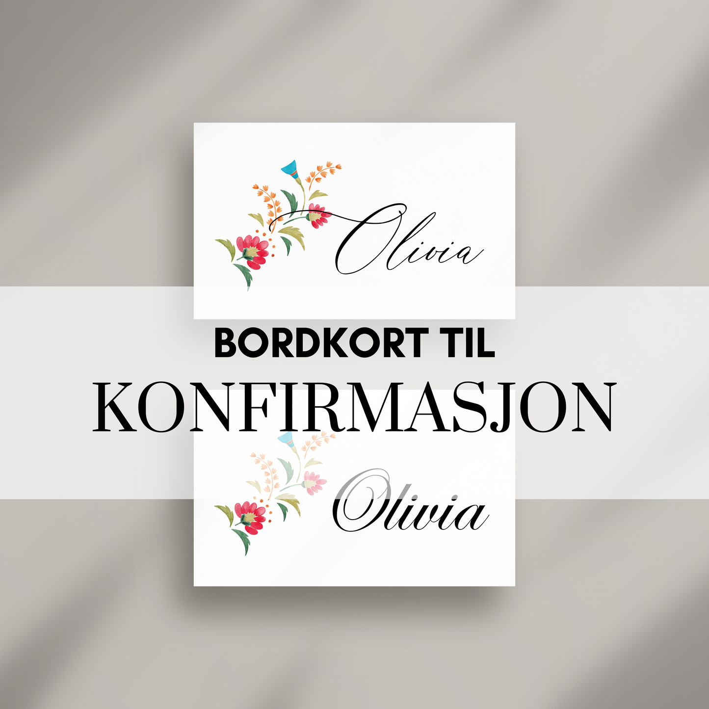 Bordkort til konfirmasjon med bunadsinspirert design