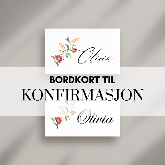 Bordkort til konfirmasjon med bunadsinspirert design
