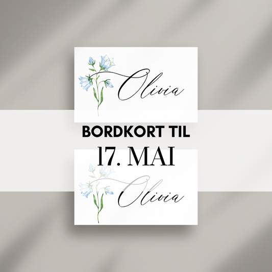 Bordkort til 17. mai med blåklokkedesign