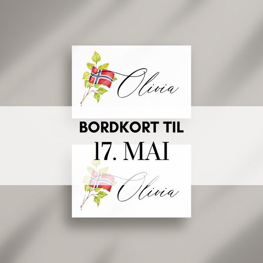 Bordkort til 17. mai med flaggdesign