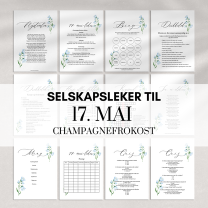 Selskapsleker til 17. mai med blåklokkedesign (champagnefrokost)