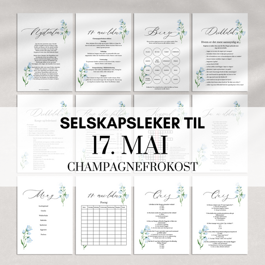 Selskapsleker til 17. mai med blåklokkedesign (champagnefrokost)