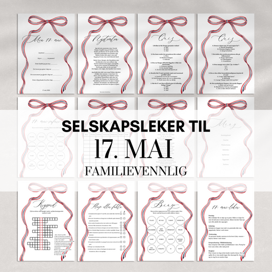 Familievennlige selskapsleker til 17. mai med sløyfedesign