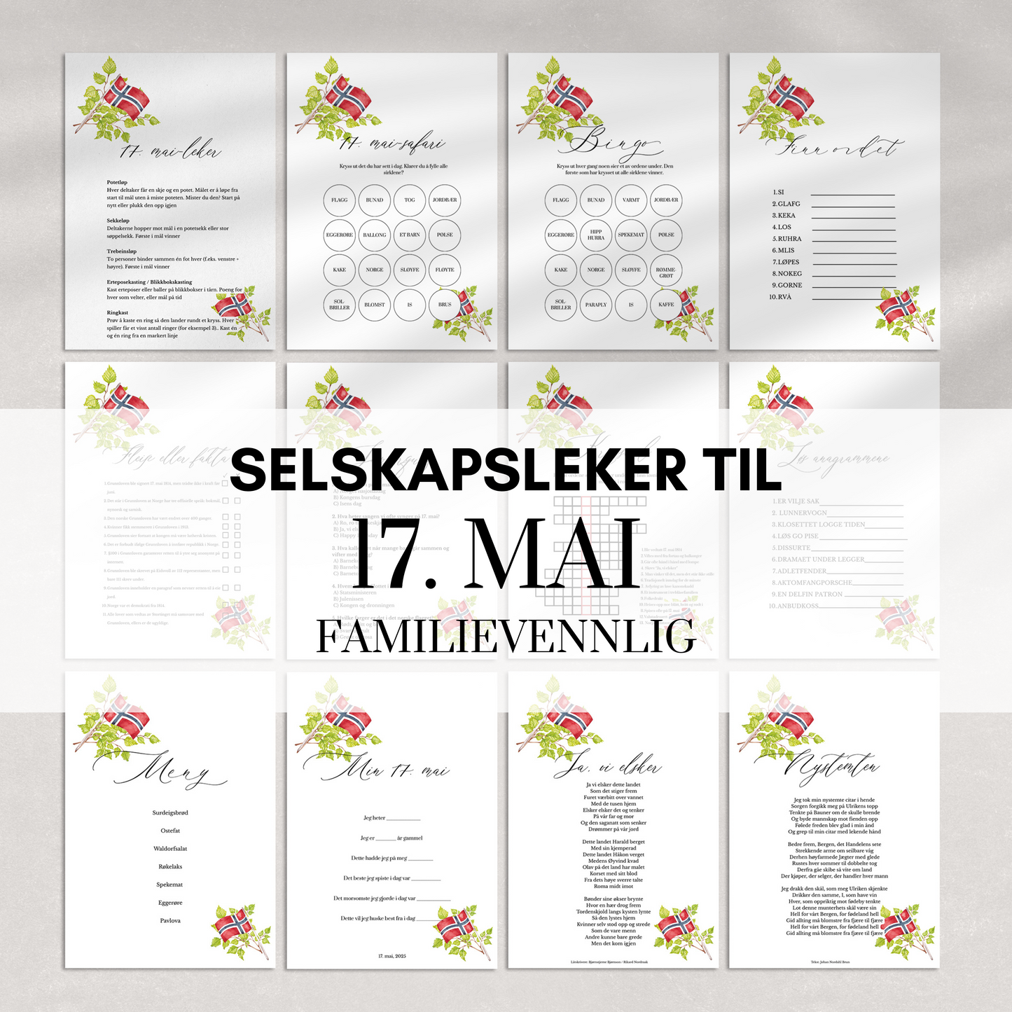 Familievennlige selskapsleker til 17. mai med flaggdesign