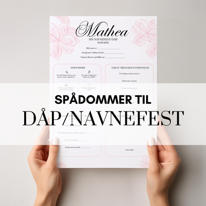 Spådommer til dåp eller navnefest med rosa design