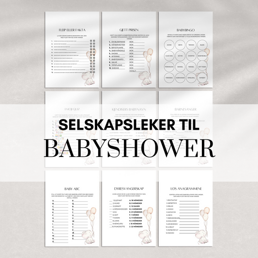 Leker til babyshower med elefantmotiv