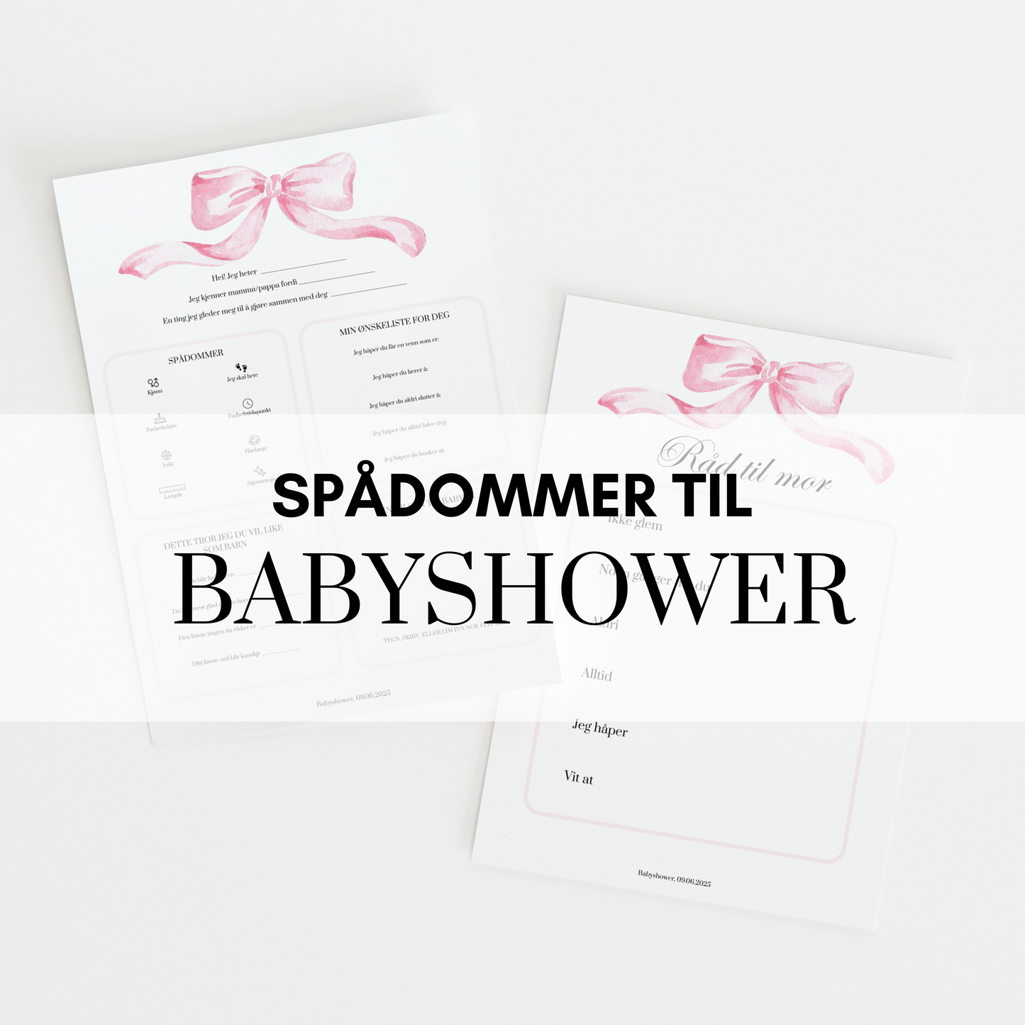 Spådommer til babyshower med rosa sløyfe