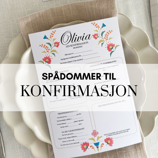 Spådommer til konfirmasjon med bunadsinspirert design
