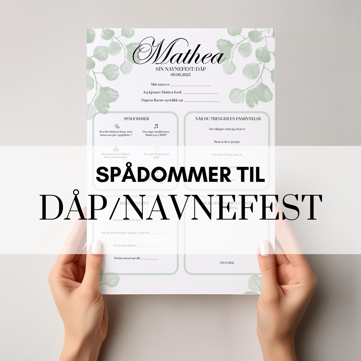 Spådommer til dåp/navnefest med eukalyptus-tema