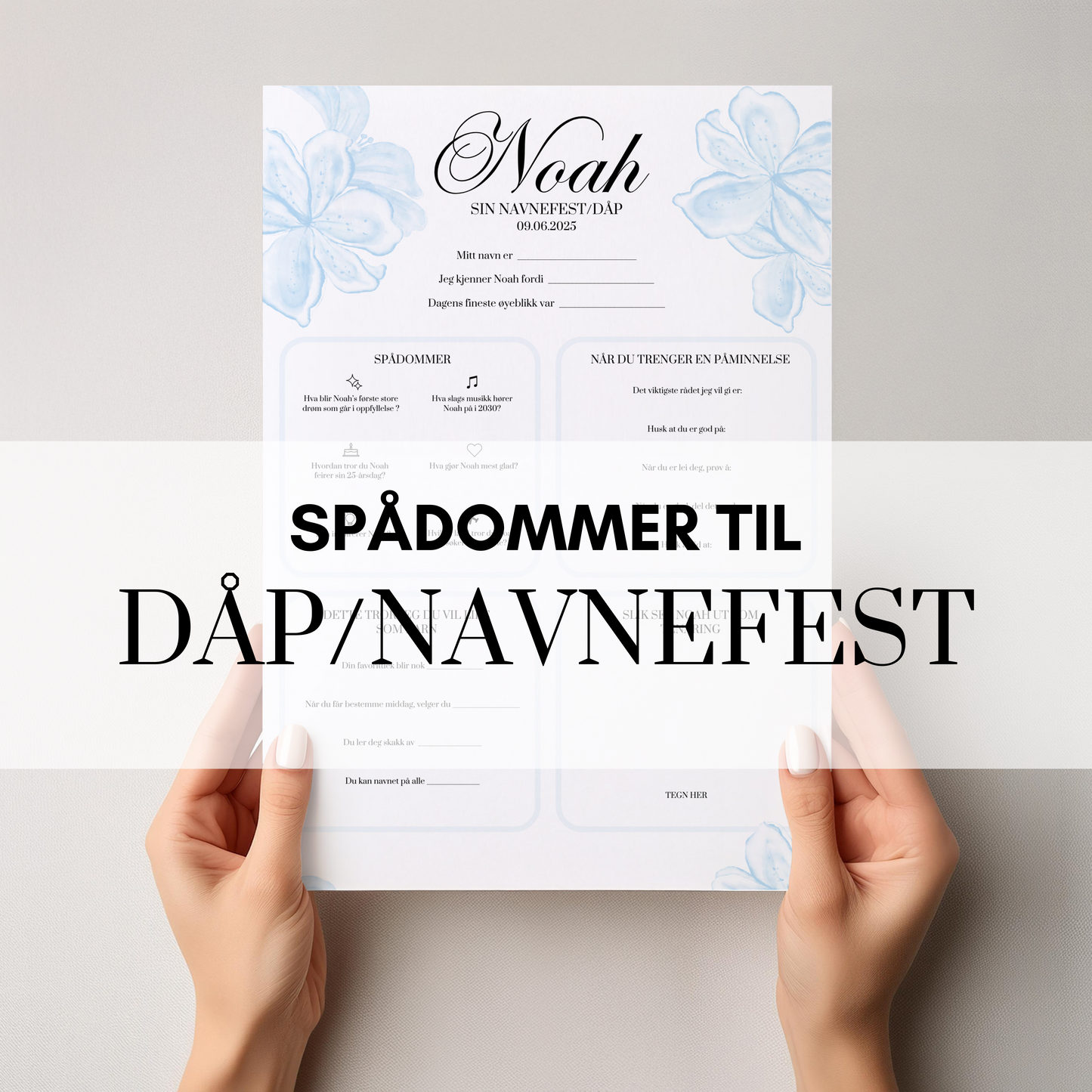 Spådommer til dåp eller navnefest med blått design