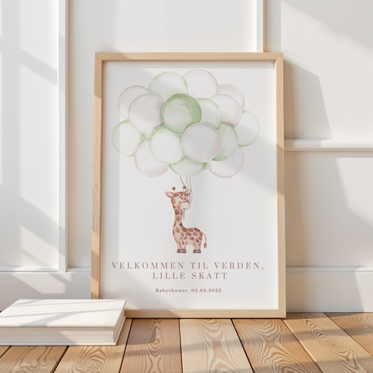 Gjestebok til babyshower med giraffmotiv