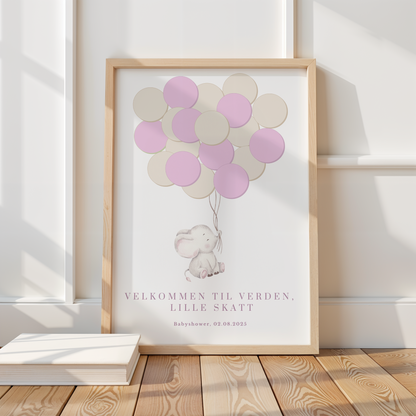 Gjestebok til babyshower med elefantmotiv